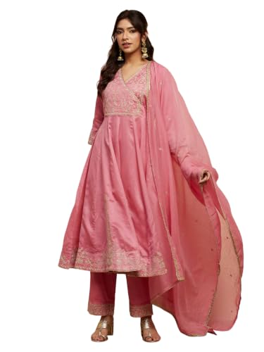 BIBA 84% Cotton 16% Silk Solid Semi-Formal Anarkali Kurta With Palazzo And Dupatta