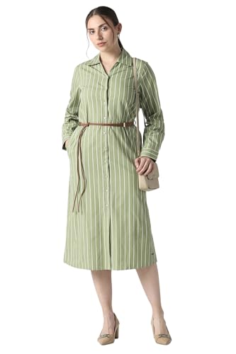 Women Olive Stripe Formal Dress