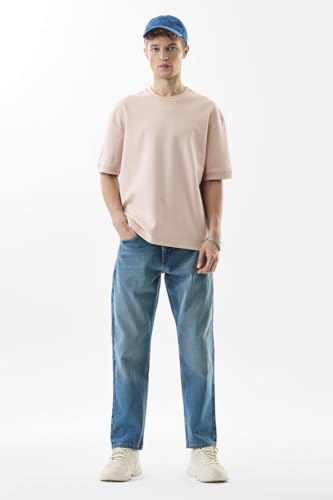 SNITCH Men Jeans | Relaxed Fit Textured Design | 100% Cotton Woven Fabric & Stone-Wash Finish for Casual & Street Wear |Blue