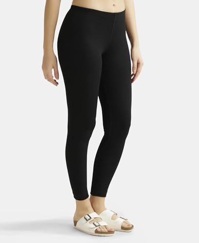 Jockey Women's Tailored Fit Cotton Leggings with Concealed Elastic Waistband (2520_Black_Large_Black_L)