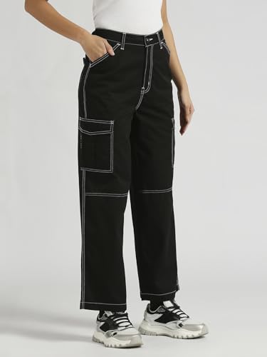Pepe Jeans Tulip High Waist Loose Contrast Stitch Details Cargo Jet Black