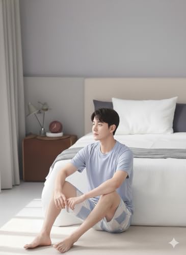 JVX Mens Korean Night Dress || Short Pyjama Set || Korean Nightsuit ||Men Nightwear ||Round Neck Short Sleeve Nightsuit || Loungewear || Everyday Nightdress (MPS-02)