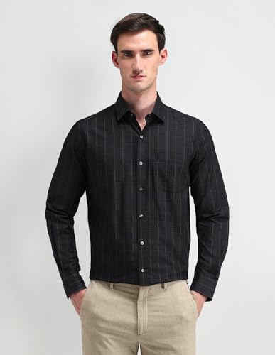 Arrow Men Grey Checkered Spread Collar Full Sleeve Formal Cotton Slim Fit Shirt (ARAISH0360_Grey_40)