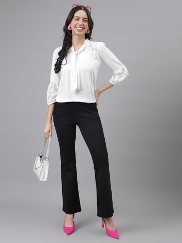 Latin Quarters Women Black Solid High Rise Trousers_L