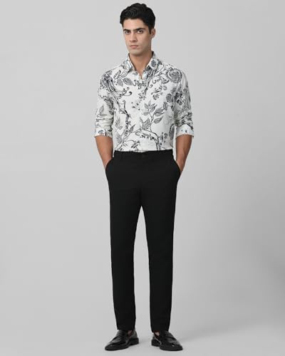 MUFTI Men Shirt | Slim Fit Full Sleeve Spread Collar Artistic Floral & Bird Print | Breathable Cotton Viscose Blend for Party Bright Snow White 6XL
