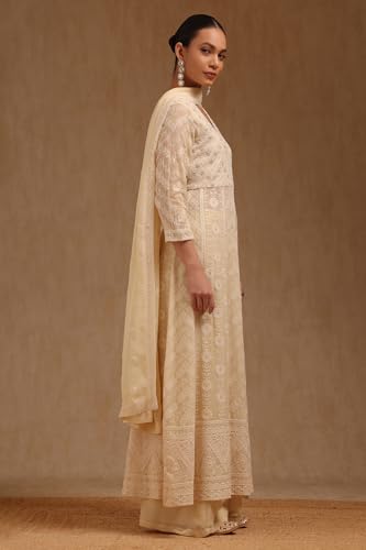 Soch Womens Cream Georgette Embroidered Suit Set With Sequins
