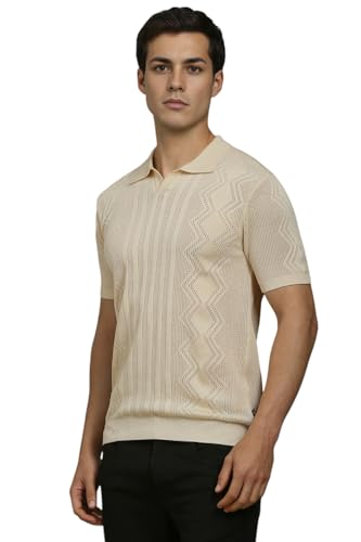Louis Philippe Men Beige Textured Polo Neck T-Shirt