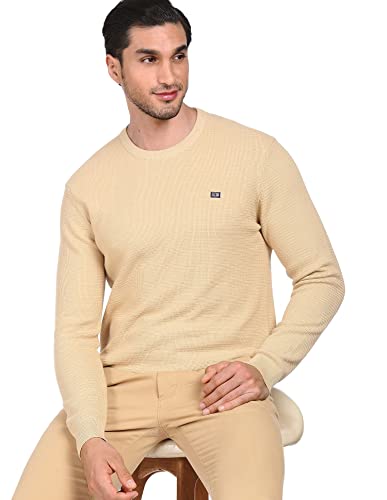 Arrow Men Beige Pure Cotton Patterned Knit Sweater