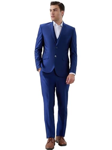 Park Avenue Men Super Slim Fit Structure Pattern Terelyne Rayon Blend Notch Lapel Full Sleeve Formal Suit Blue