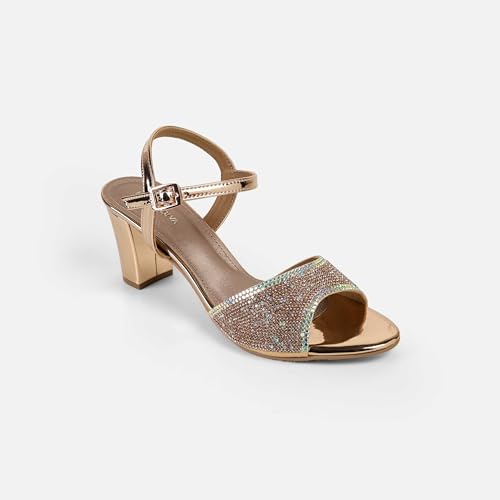 Mochi Women's Back Strap closure Casual - Slides with Block Gold Heel UK/7 EU/40(54-216)