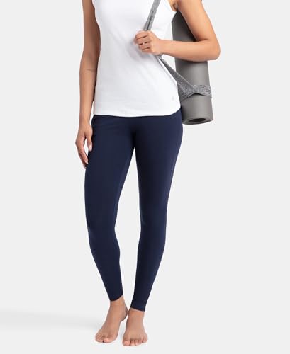 Jockey Women's Super Combed Cotton Elastane Stretch Yoga Pant with Side Zipper Pockets & Drawstring Closure_Style_AA01_Navy Blazer_M