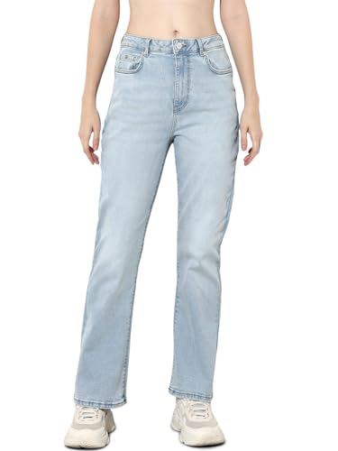 ONLY Women's Solid Straight Fit High-Rise Blue Jeans