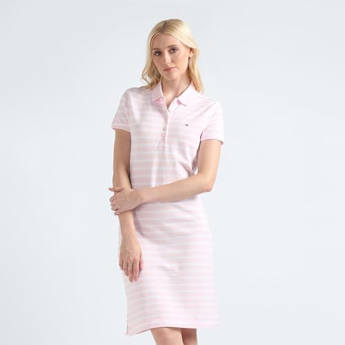 Tommy Hilfiger Pink Striped Polo Collar Short Sleeves Women Polo Dress (L)