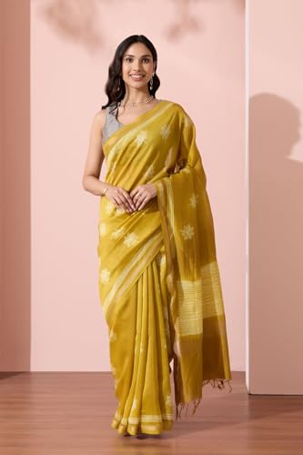 Taneira Women Light Yellow Pure Silk Cotton Shibori Saree with Unstitched Blouse Piece (SAPP01AA3718-Light Yellow)