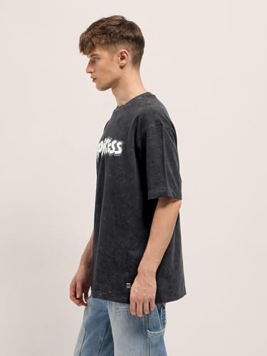 THE BEAR HOUSE Men's Oversized Fit Black Letter Graphic Cotton T-Shirt