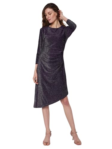 VERO MODA Women Self Design Polyester Knee Length Purple Shift Dress