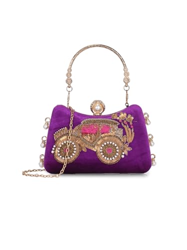TOOBA Women's Purple Handicraft Beautiful Bling Box Clutch Bag for Wedding, Banquet, Gift Family, & Friends