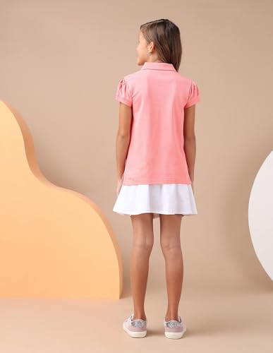 U.S. POLO ASSN. Kids Kids Relaxed fit Girls Cotton Printed Short Sleeves Polo T-Shirts (UGSS25PTS203_Pink_8-9Y)