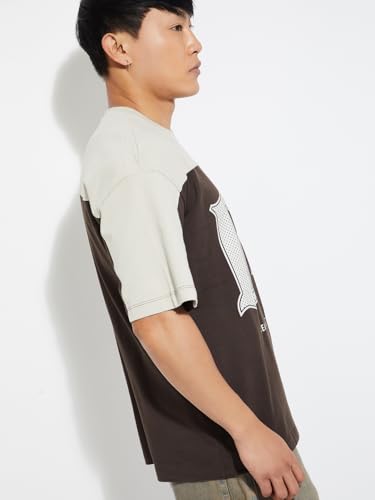 Max URB_N Men Colourblock Oversized T-Shirt (Brown_L)