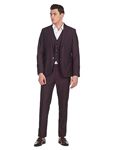 Men Wine Reversible Waistcoat Three Piece Suit