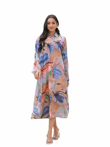 Divena Brown Digital Printed Chinon Kaftan Dress