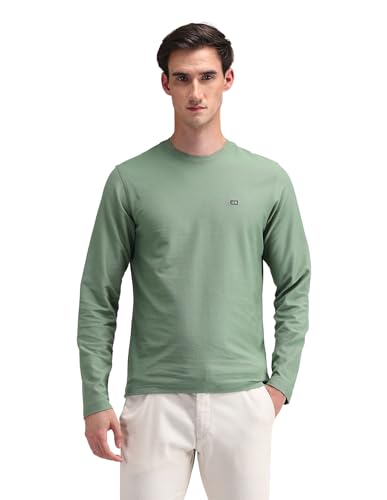 Arrow Sports Men's Textured Regular Fit T-Shirt (ASAITS3304_LT. Green