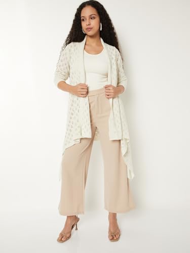 Max Women Knit Longline Waterfall Shrug (Off White_M)