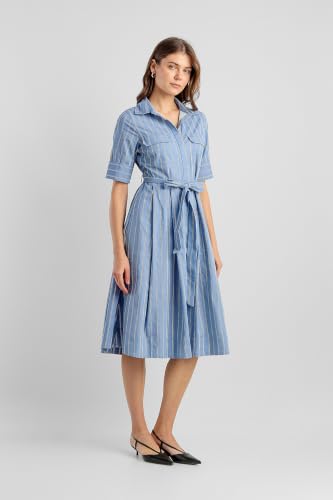 Women Light Blue Striped Knee Length Casual Dress
