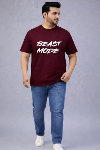 THE SOUTH STORE Men's Maroon Round Neck Half Sleeve Printed Plus Size T-Shirt | Beast Mode