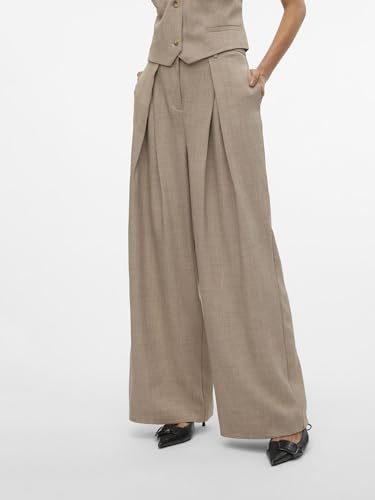 VERO MODA Women Solid Grey Polyester Straight Fit High Rise Trouser