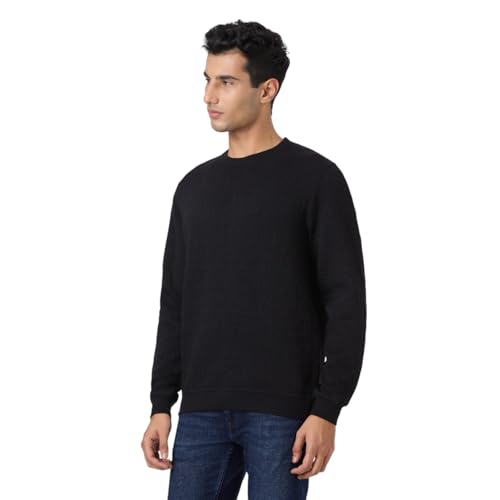 Pepe Black Self Design Full Sleeves Men Sweatshirt