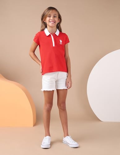 U.S. POLO ASSN. Kids Kids Relaxed fit Girls Cotton Solid Short Sleeves Polo T-Shirts (UGSS25PTS200_Red_3-4Y)