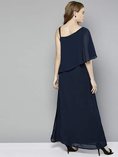 Marie Claire Women's Synthetic one-Shoulder Maxi Dress (MC1030B_Navy Blue_M)