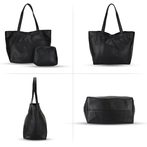 SIBY Women's Shoulder Tote Purse - PU Leather, Waterproof, Magnetic Lock Closure, Includes Small Purse - Black