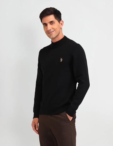 U.S. Polo Assn. Denim Co. Mens Black Solid Long Sleeve Cotton Classic Pullover Sweater (UDSWE0298_Black_)