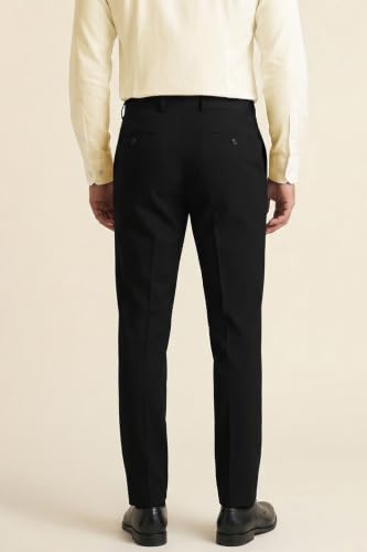 Peter England Men's Premium Formal Stretchable Knit Super Slim Fit Mid Rise Trouser | Comfort Lycra | 360-Degree Stretch Jet Black, 32