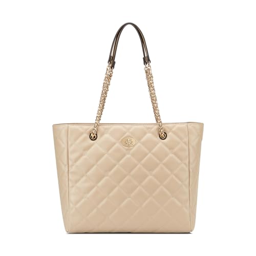 GUESS Women's Taupe Quilted Tote Bag| Ladies Purse Handbags | Gift For Ladies