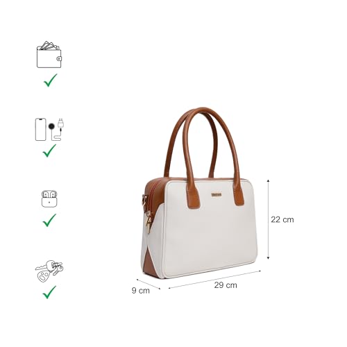 Fastrack Structured Satchel for Women | Stylish Satchel for Girls, Ladies, Women | Spacious Bag Made of Faux Leather (White)