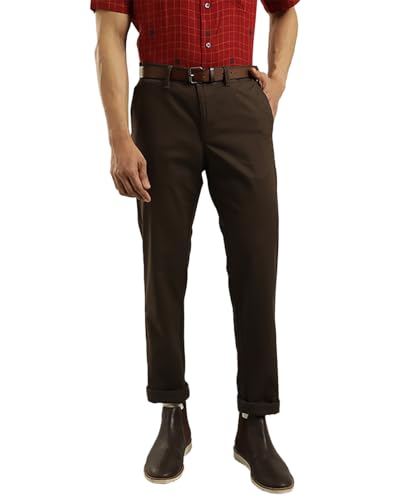 Indian Terrain Men's Brown Cotton Slim Fit Casual Trousers