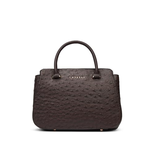 Caprese Britney Medium Satchel Bag for Women | Animal Texture Faux Leather Shoulder Bag with Adjustable & Detachable Strap | Zipper & Magnetic Button Closure | Office & Casual Use (Coffee Brown)