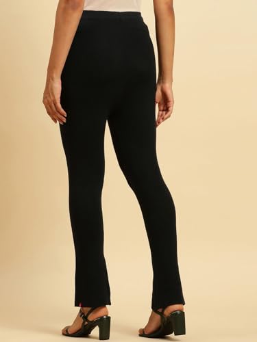 W for Woman Navy Solid Fit and Flare Pants (Size: S)-24NOW62078-218367