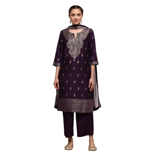 Biba Women's Viscose Rayon Kurta Set (SKDCRFLUX30159AW25PUR_Purple