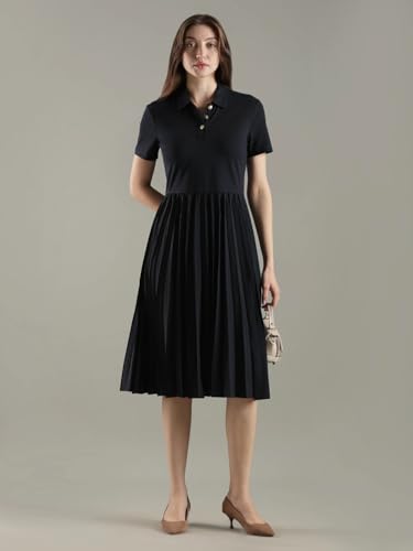 Polyester Polo Collar Midi Dress