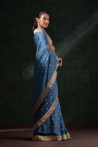 Taneira Women Blue Woven Viscose Saree with Unstitched Blouse Piece (SAPP01AA0586-Blue)