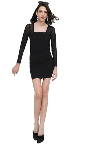 Forever 21 Women's Polyester Bodycon Mini Dress (FWS24CDRF0101_Black