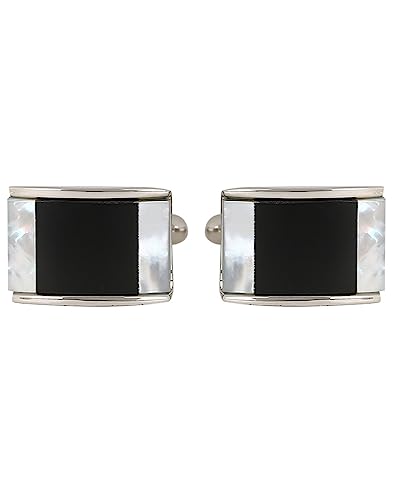 Peluche Natural Mother of Pearl Stone (Semi-precious) & Black Onyx Stone Cufflinks for Men