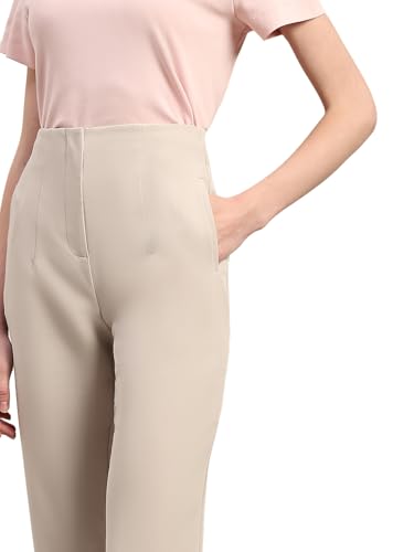 VERO MODA Women's Straight Fit High-Rise Beige Pants