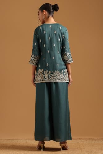 Soch Womens Teal Vichitra Botanical Zari Embroidered Co-Ord Set With Sequins
