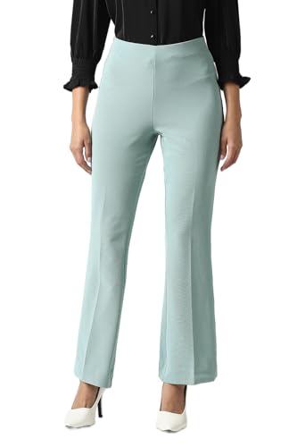 Women Light Blue Textured Formal Trousers