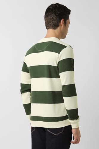 Men Beige Stripe Crew Neck Sweatshirt
